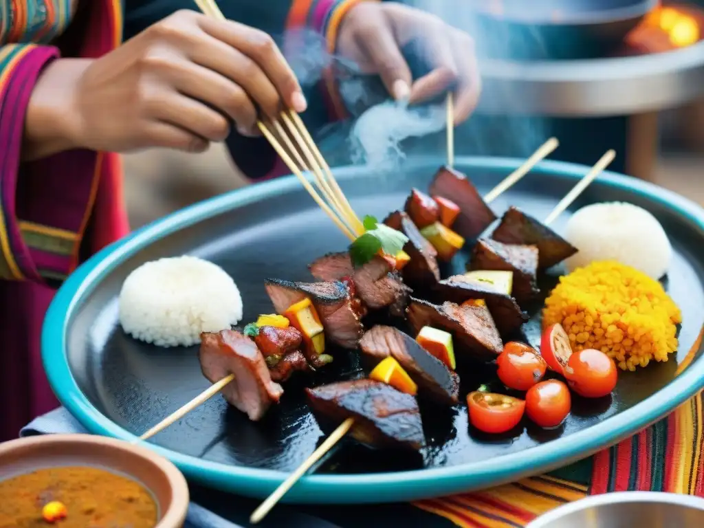 Maestría peruana: Chef marina anticuchos con ingredientes autóctonos Un chef peruano marina anticuchos con ingredientes tradicionales