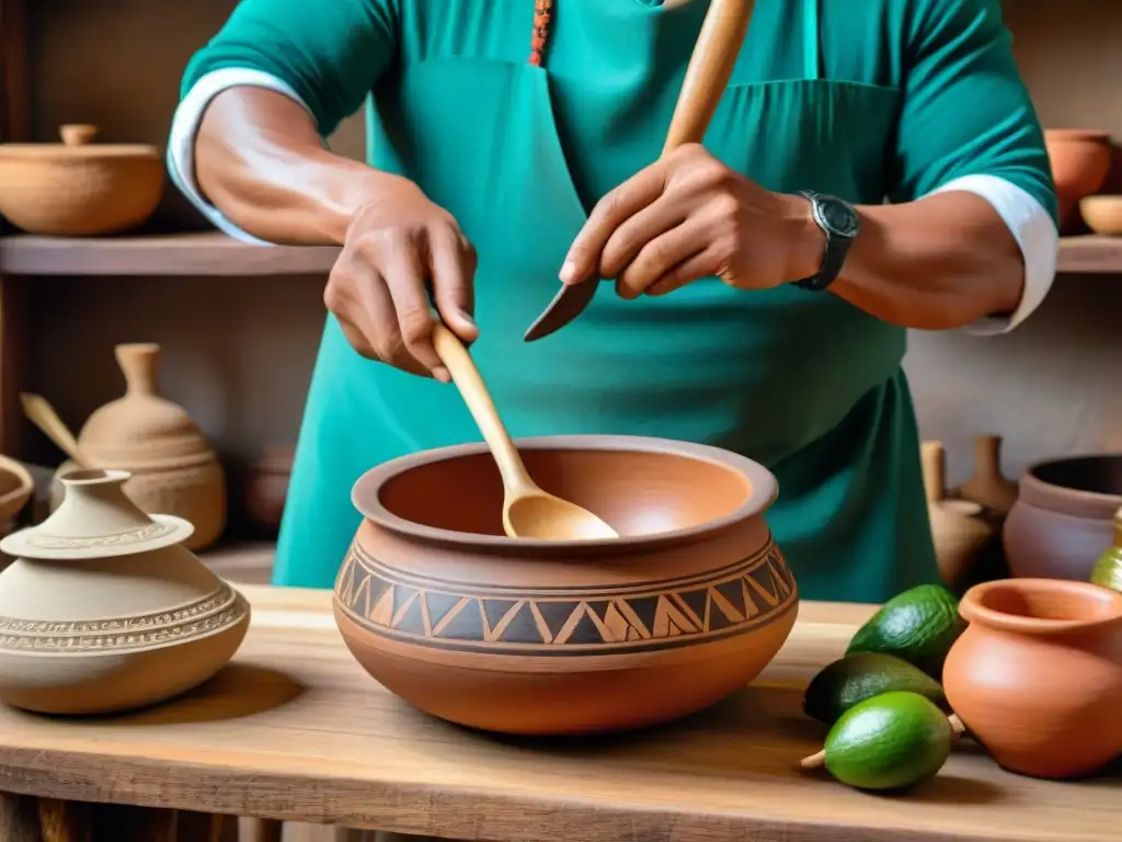 Un chef peruano en atuendo tradicional remueve un guiso con 'La Cuchara de Palo'