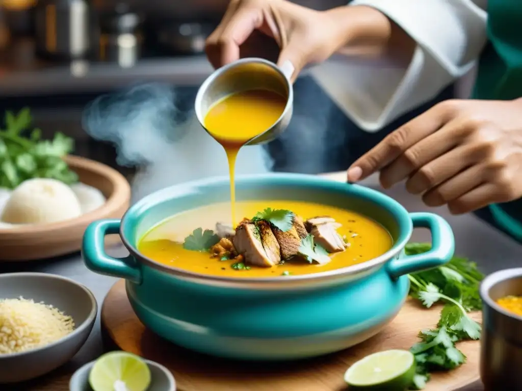 Un chef peruano auténtico prepara Aguadito de Pollo, con aji Amarillo