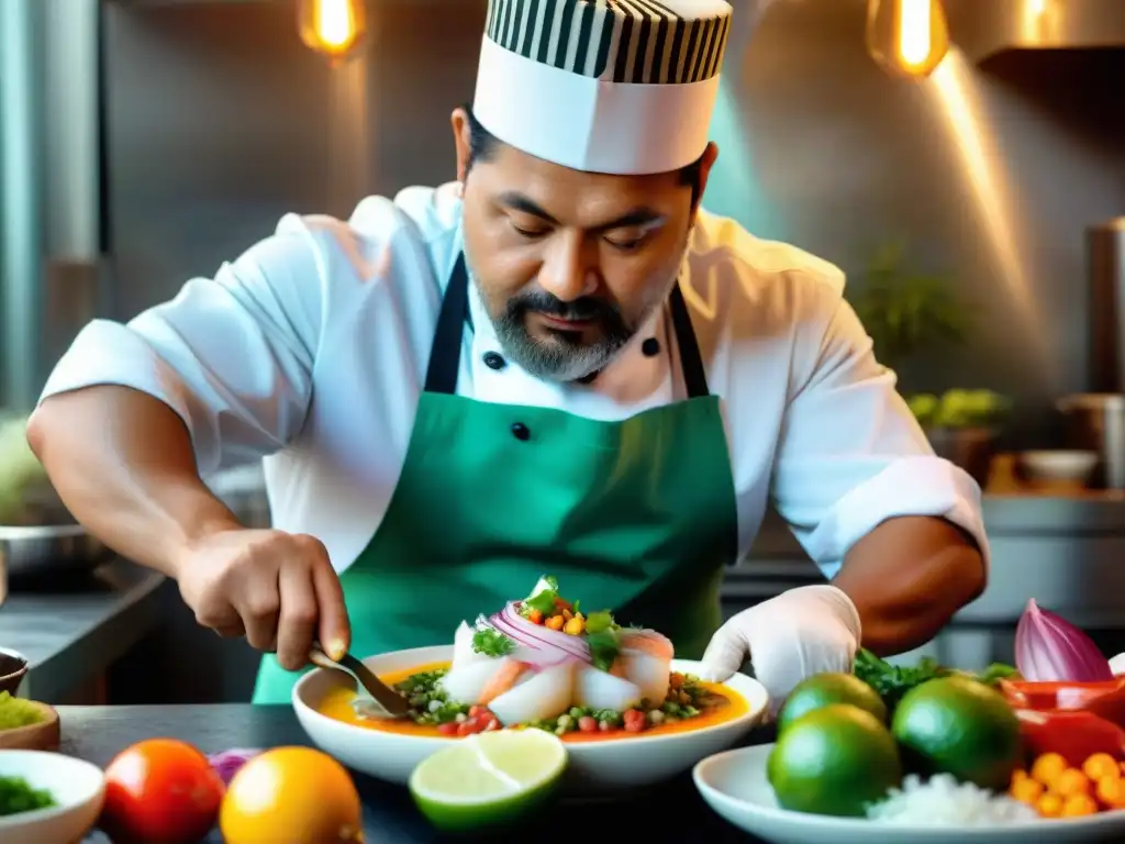 Chef peruano preparando ceviche con maestría en Lima