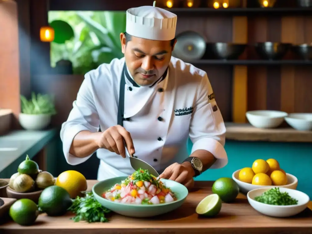 Un chef peruano preparando ceviche en Lima, Perú