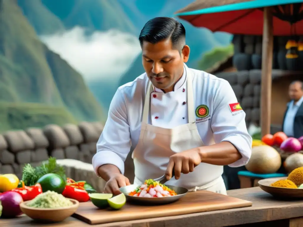 Un chef peruano preparando ceviche en Machu Picchu