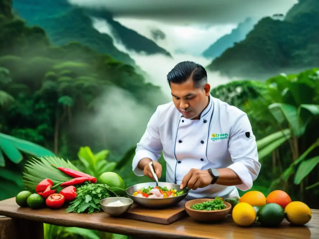 Un chef peruano preparando ceviche en la Amazonía