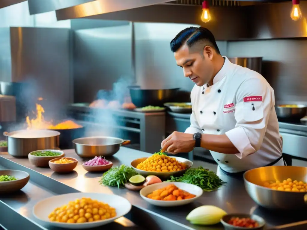 Un chef peruano prepara ceviche en una animada cocina en Lima