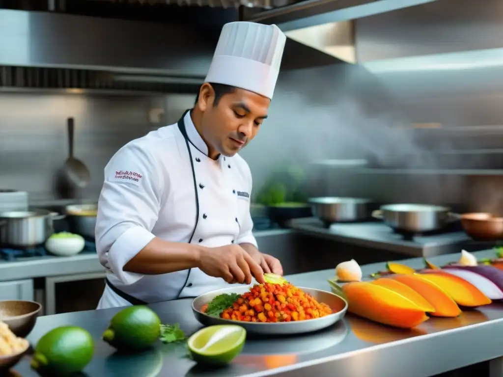 Un chef peruano crea un ceviche de autor rodeado de ingredientes frescos