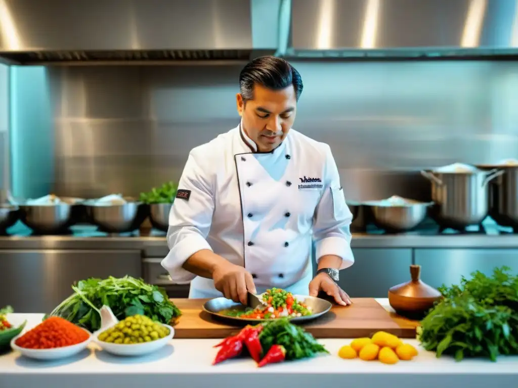 Un chef peruano prepara ceviche con pasión en una cocina vibrante