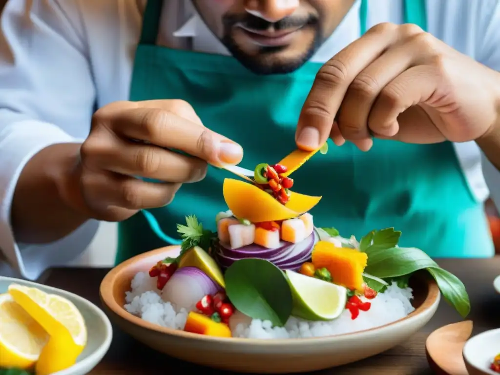 Un chef peruano crea un ceviche colorido con destreza