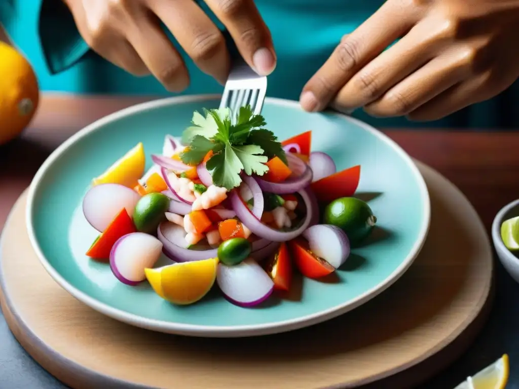 Un chef peruano preparando ceviche con pasión y destreza