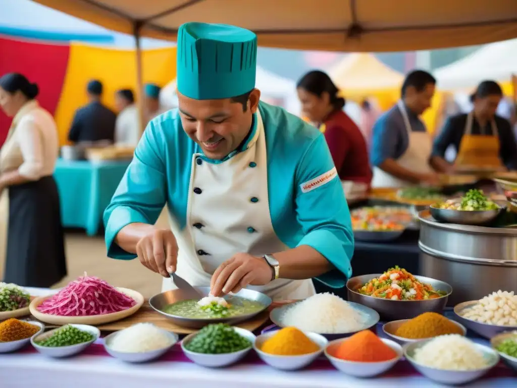 Chef peruano preparando ceviche en el Festival Gastronómico Mistura Perú Cultura