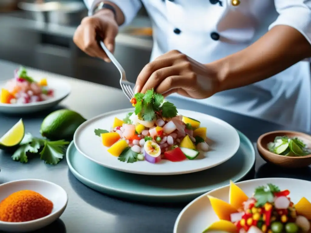 Un chef peruano preparando ceviche con formas innovadoras de disfrutar ceviche