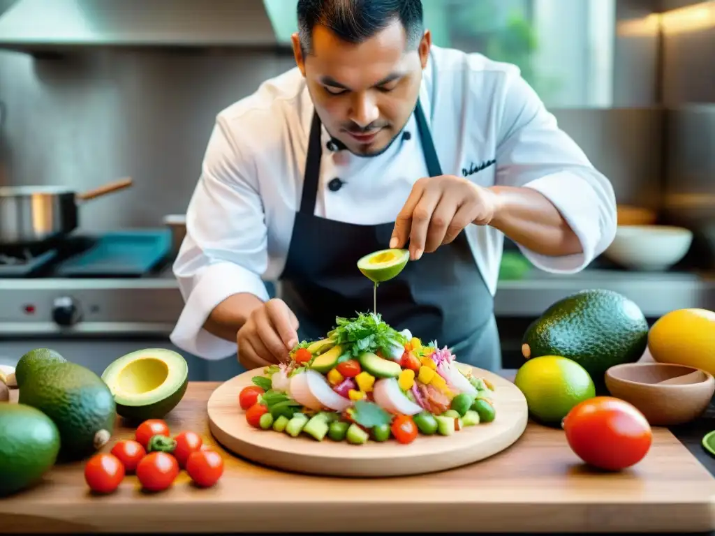 Chef peruano preparando ceviche en Lima con ingredientes frescos