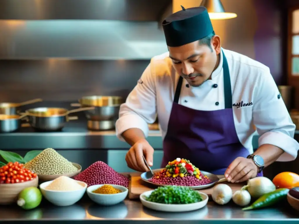 Un chef peruano prepara ceviche con ingredientes autóctonos, capturando la esencia de la gastronomía peruana