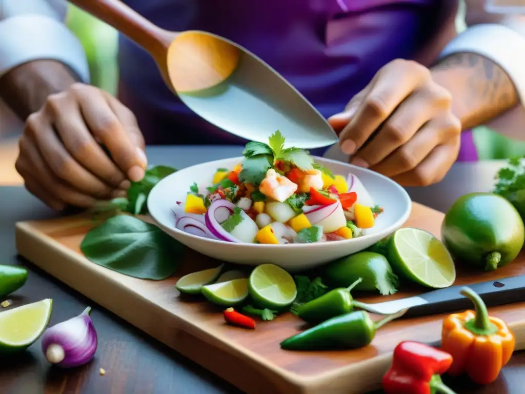 Un chef peruano prepara ceviche con ingredientes autóctonos