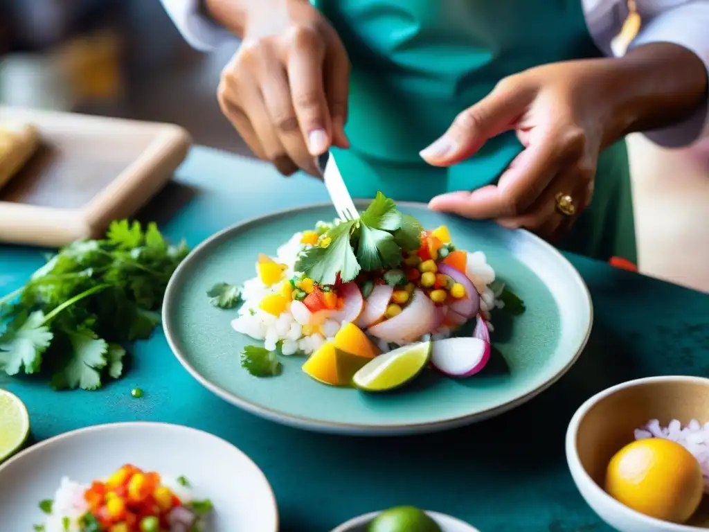 Un chef peruano prepara ceviche con ingredientes autóctonos en un mercado de Lima