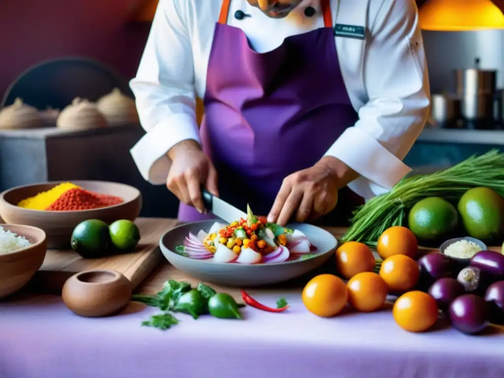 Un chef peruano prepara ceviche con ingredientes autóctonos