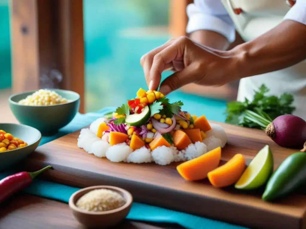 Un chef peruano prepara ceviche con ingredientes autóctonos