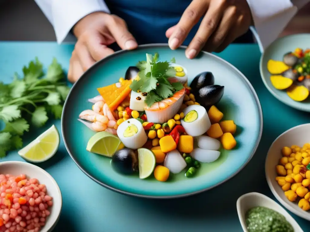 Un chef peruano preparando ceviche con ingredientes autóctonos