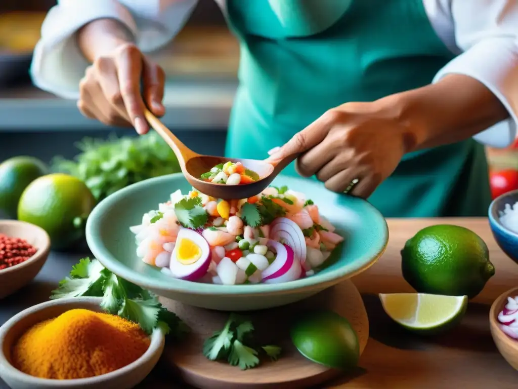 Un chef peruano prepara ceviche con Miso Andino en un mercado andino