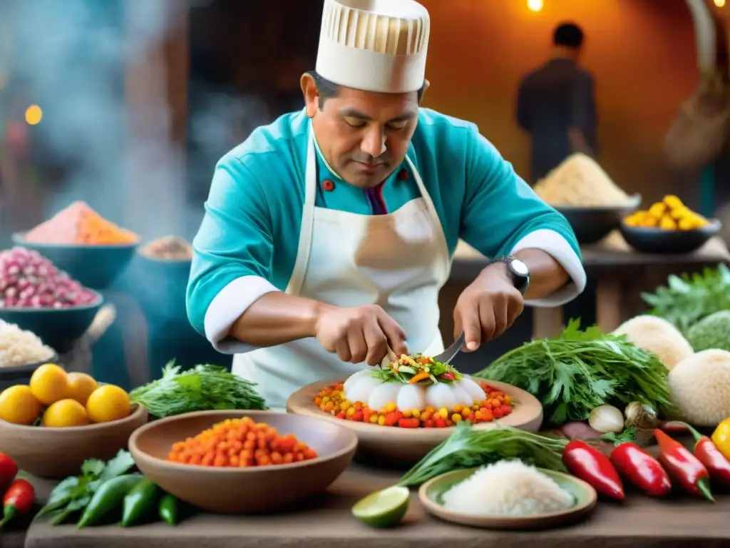 Un chef peruano preparando ceviche en Cusco, Gastronomía peruana platos tradicionales