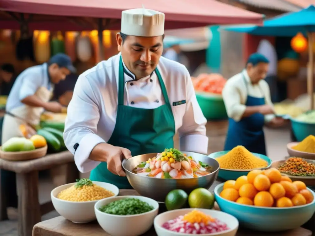 Un chef peruano preparando ceviche en Cusco, Valle Sagrado