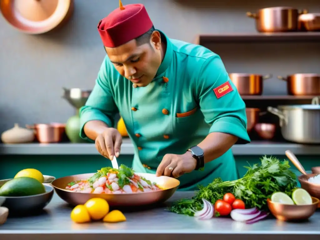 Un chef peruano preparando ceviche en talleres privados gastronomía peruana