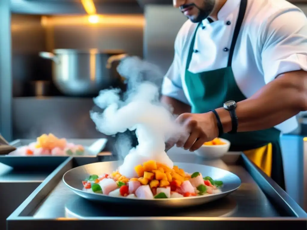 Chef peruano congelando ceviche con técnicas de congelación en cocina peruana