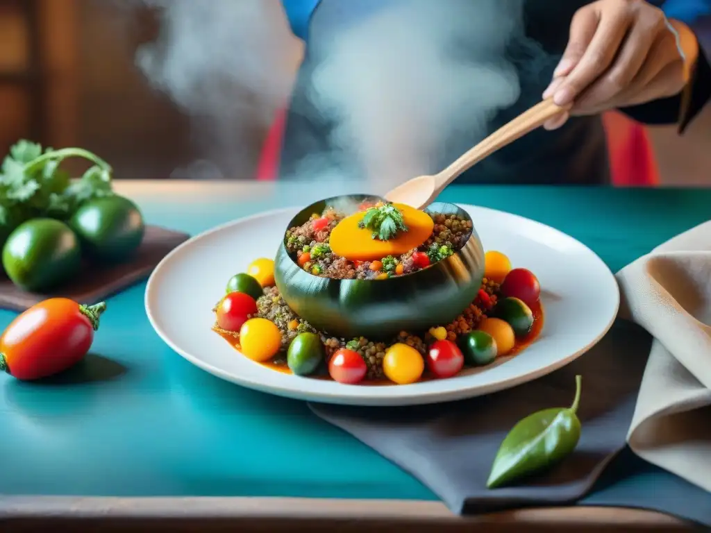 Un chef peruano prepara con destreza el icónico Rocoto Relleno, reflejando los orígenes del plato