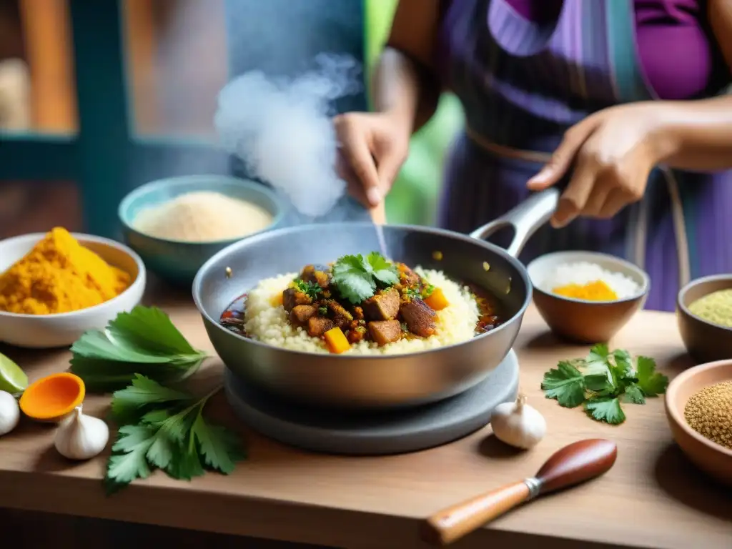 Un chef peruano prepara con destreza Sarza de Patitas, resaltando ingredientes autóctonos