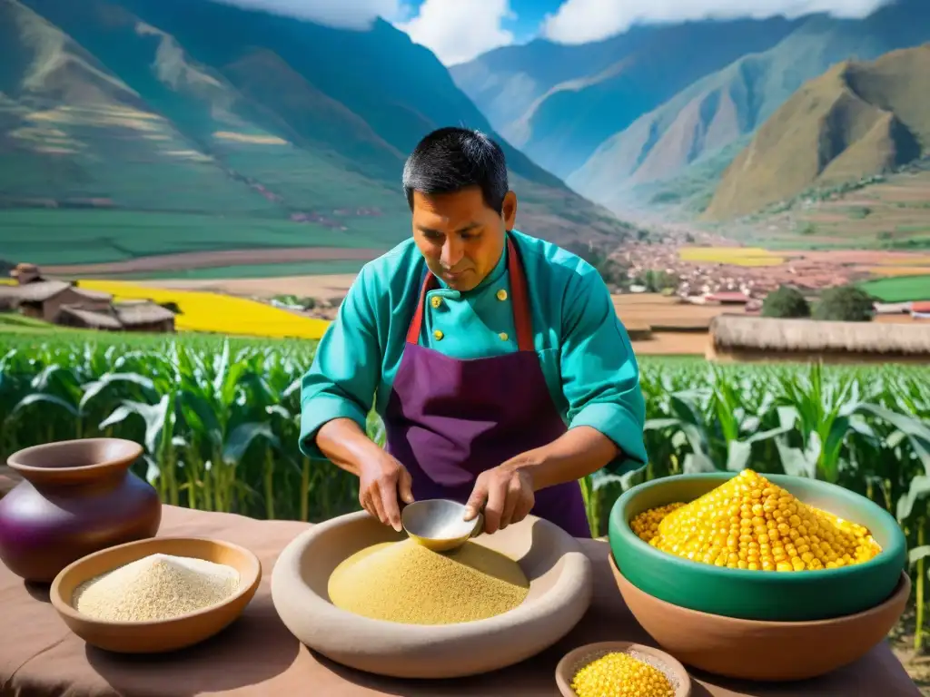 Un chef peruano prepara con destreza un plato en el Festival Gastronómico Valle Sagrado Maíz