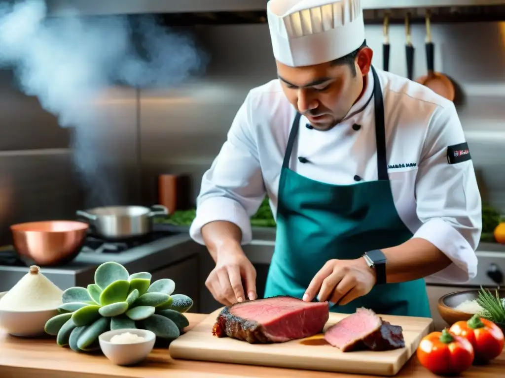 Un chef peruano prepara con esmero un suculento plato usando la técnica sous vide; sabores intensificados en la gastronomía peruana