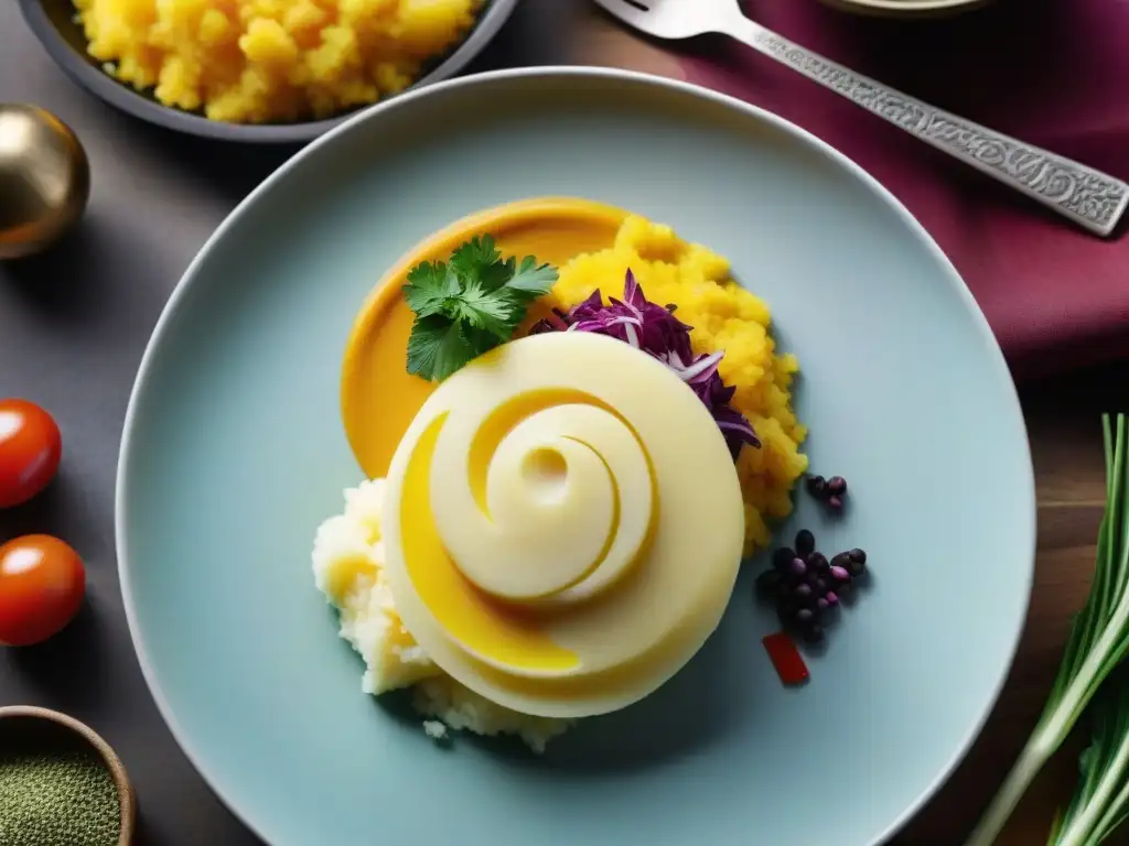 Un chef peruano experto creando una Causa Rellena con precisión y pasión