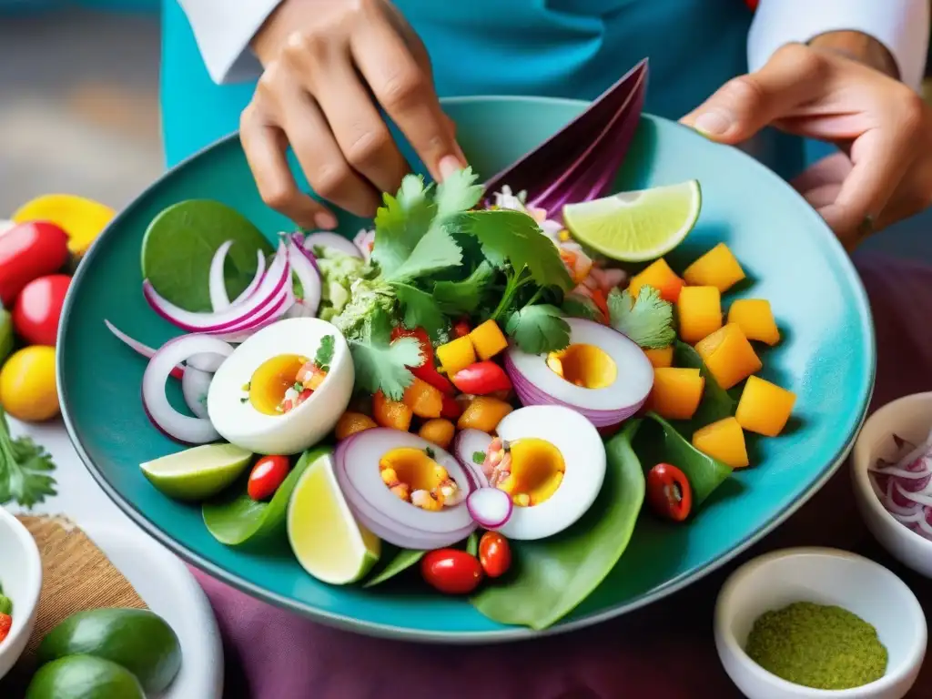 Un chef peruano experto prepara un ceviche colorido en Huaraz