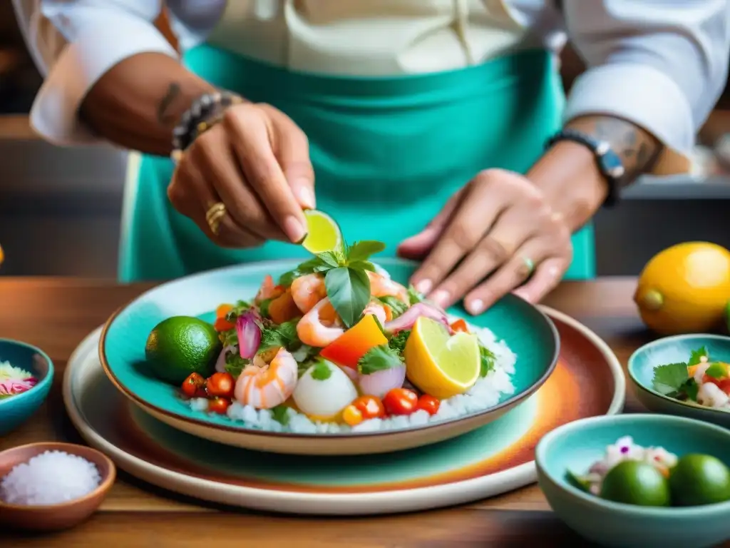 Un chef peruano experto prepara ceviche con pisco, resaltando la gastronomía mundial