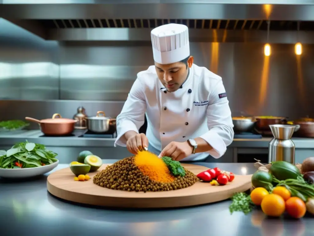 Un chef peruano experto en cocina saludable prepara una obra maestra con mashua en una cocina moderna