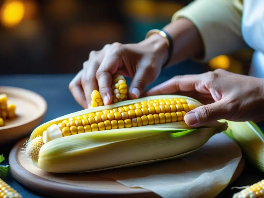 Un chef peruano experto preparando humitas, resaltando la gastronomía peruana platos autóctonos