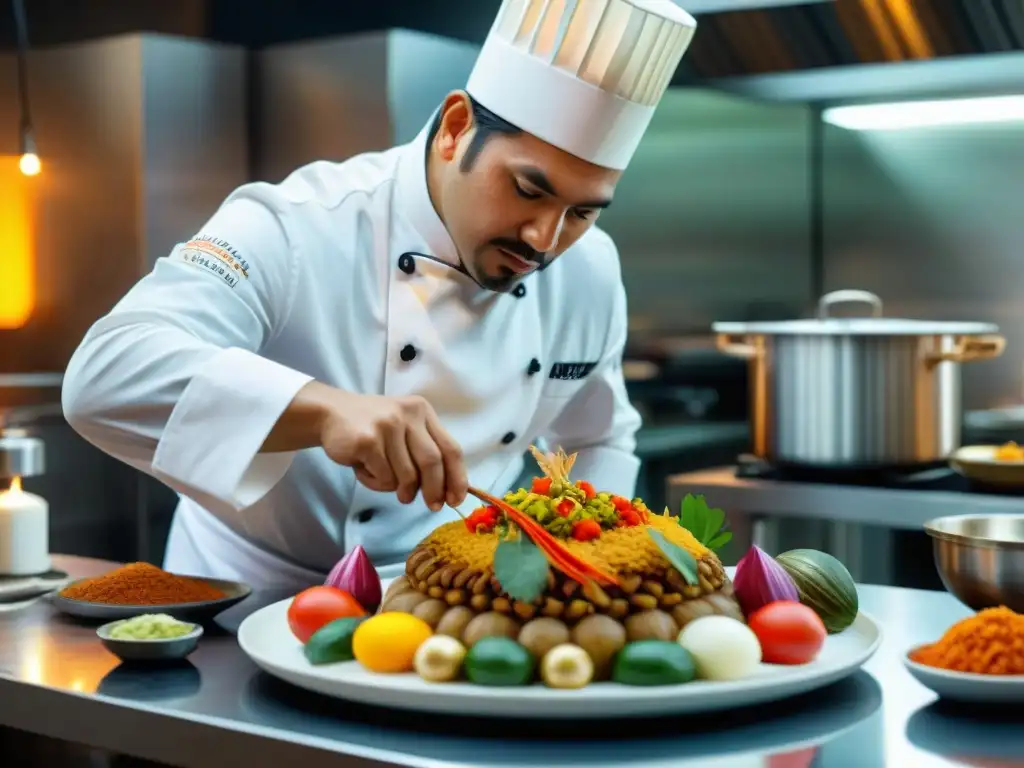 Un chef peruano experto en tecnología 3D crea obras maestras culinarias vibrantes y detalladas en una cocina bulliciosa