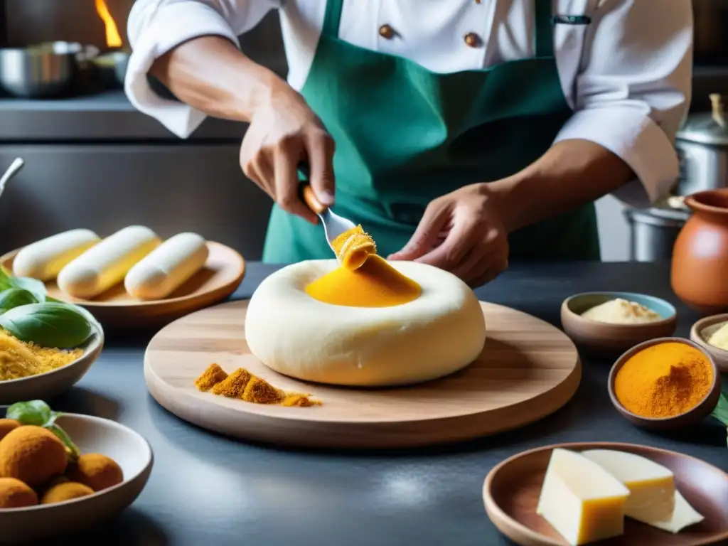 Un chef peruano experto fusionando la gastronomía peruana con queso en un tequeño