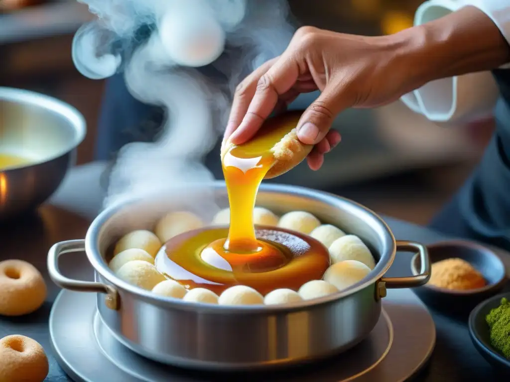 Un chef peruano experto prepara picarones, mostrando la receta ancestral