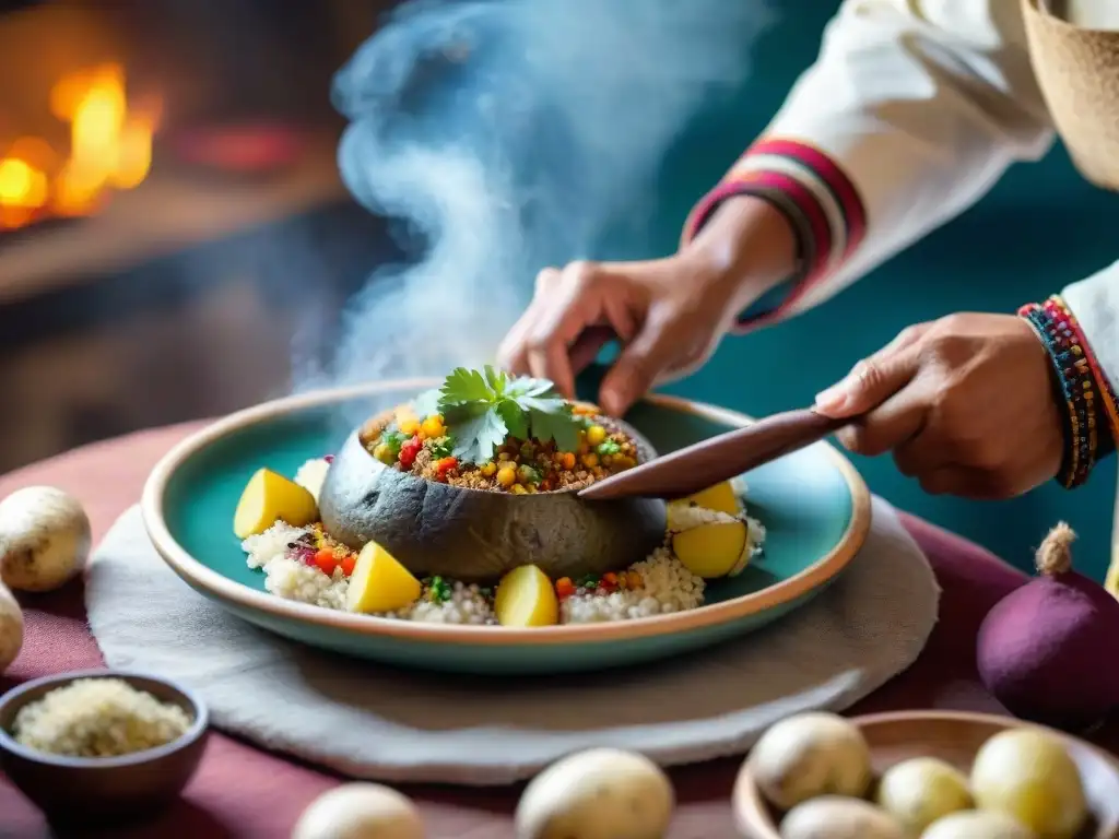 Un chef peruano experto preparando plato andino con influencias indígenas