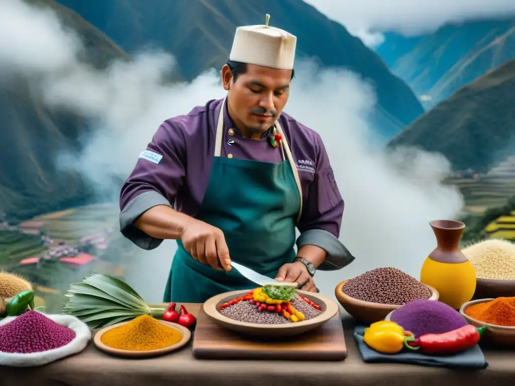 Un chef peruano experto preparando platos de la sierra en las alturas