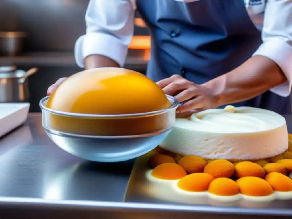 Un chef peruano experto crea postre con sabor dulce lúcuma Peru ancestral en cocina moderna