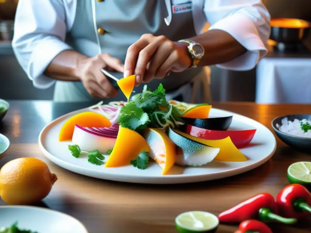 Un chef peruano experto en ceviche innova en la presentación, creando una obra de arte culinaria