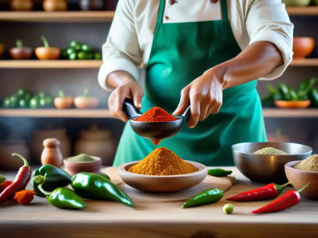 Chef peruano experto preparando la receta pasta de ají peruana con ingredientes tradicionales