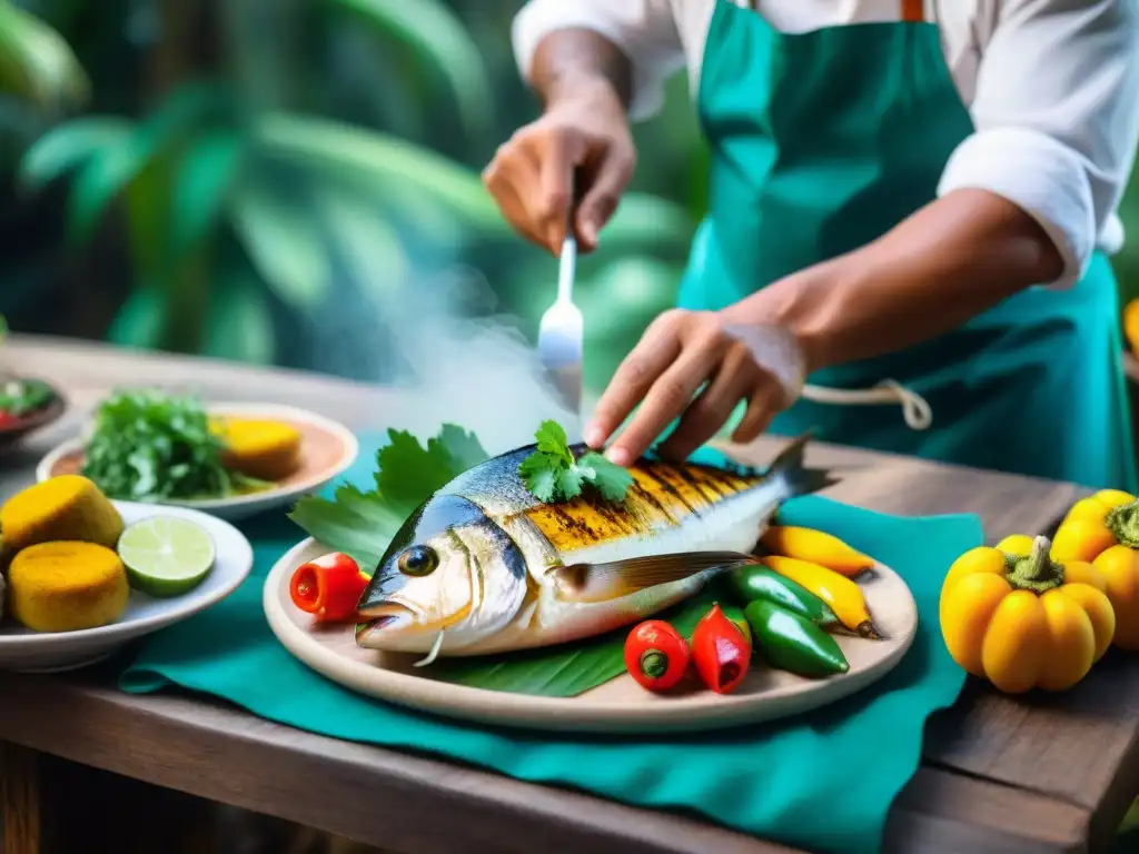 Un chef peruano prepara un exquisito plato amazónico mientras la selva bulle a su alrededor