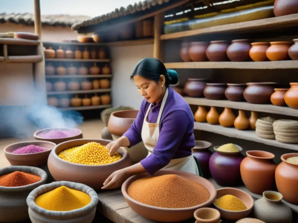 Un chef peruano cuida la fermentación de alimentos en una cocina rústica