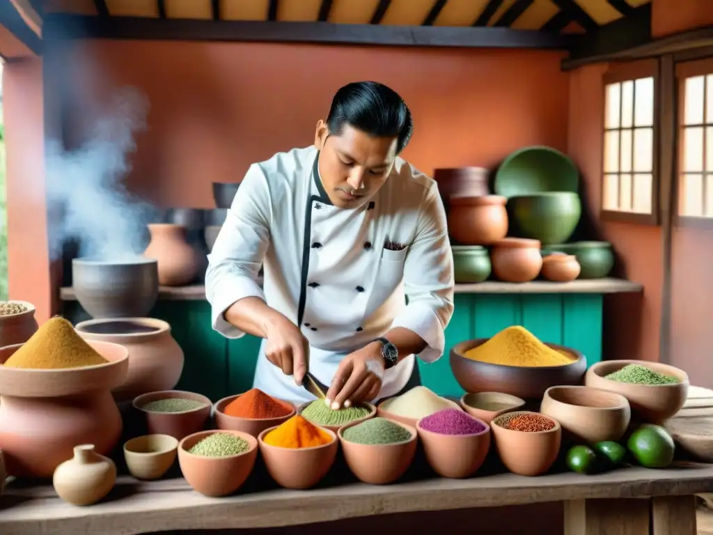 Un chef peruano examina fermentados en su cocina tradicional