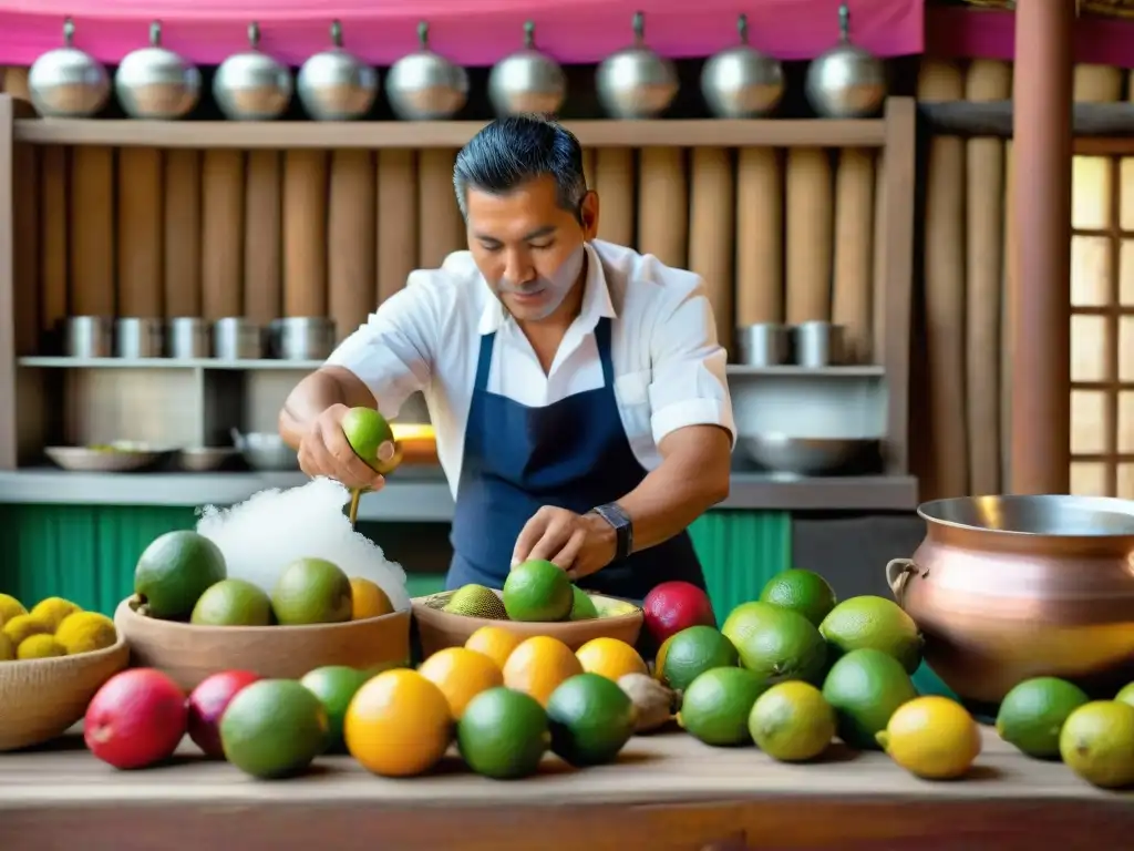 Un chef peruano prepara aguajina con frutas frescas