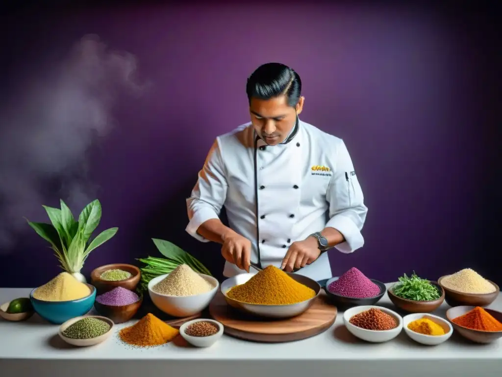 Un chef peruano fusiona ingredientes autóctonos en una cocina moderna, simbolizando la evolución de la gastronomía peruana