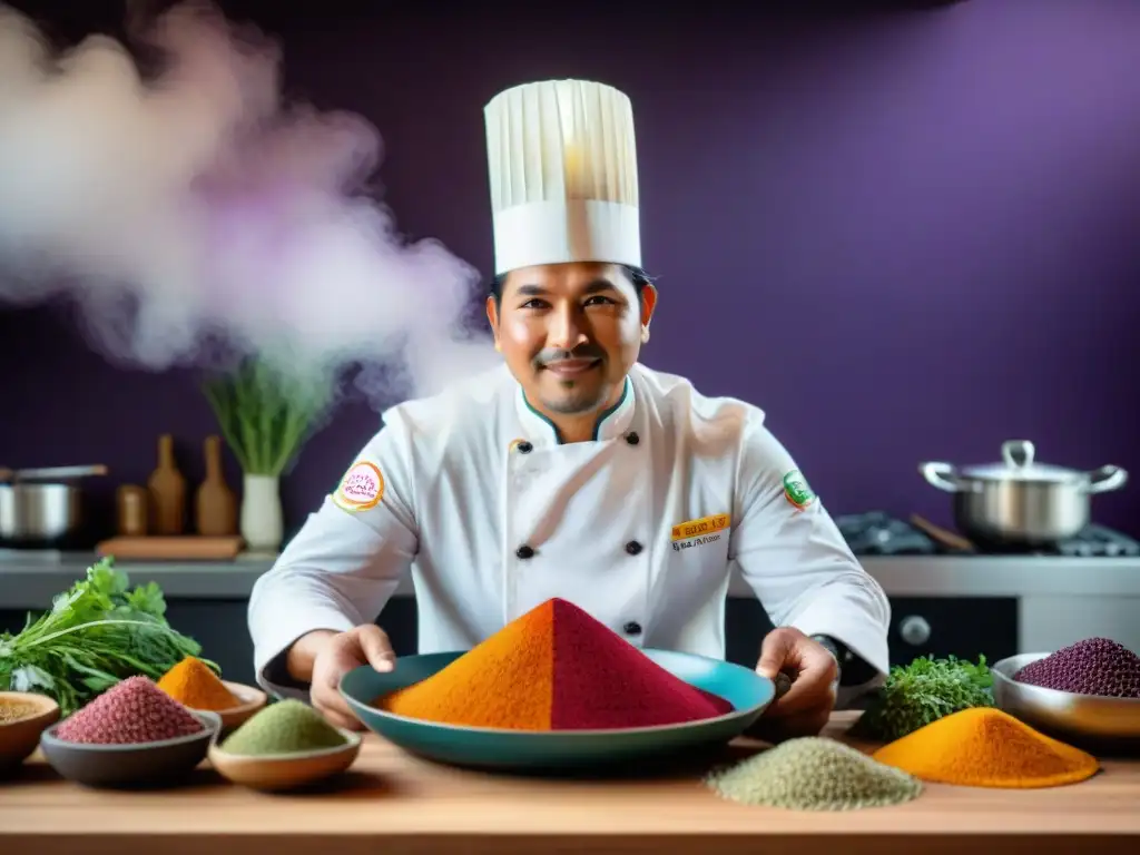 Un chef peruano fusiona ingredientes autóctonos en moderna cocina, mostrando pasión y creatividad