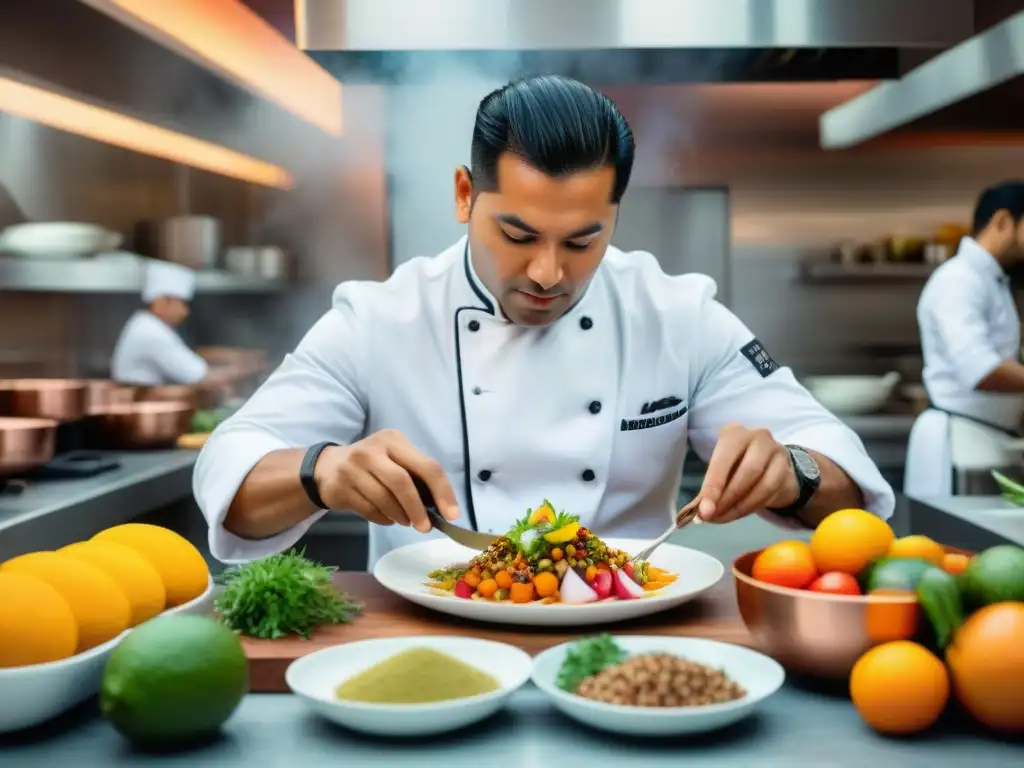 Un chef peruano fusiona ingredientes internacionales con sabores globales en una cocina bulliciosa